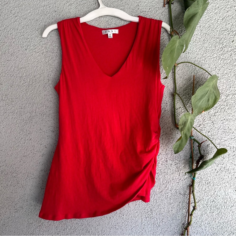 CAbi | Red Asymmetrical Ruched Sleeveless Top
